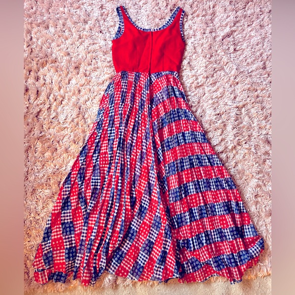Amazing Vintage 1970’s Pat Sandler Red & Blue Bandana Print Maxi Dress - Picture 8 of 8